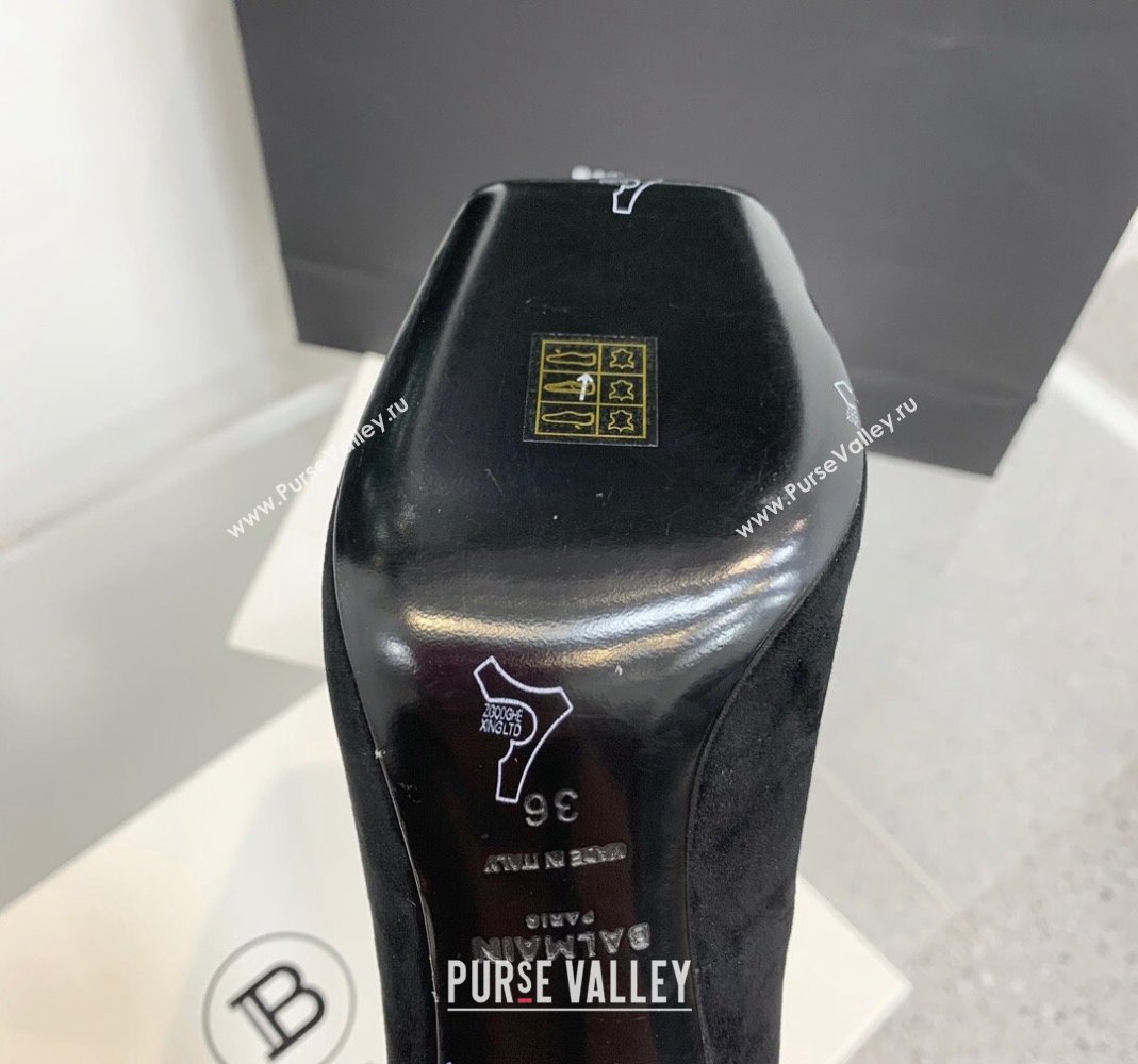 Balmain Square Pumps 10cm in Suede and Patent Leather All Black 2024 0105 (KER-240105004)