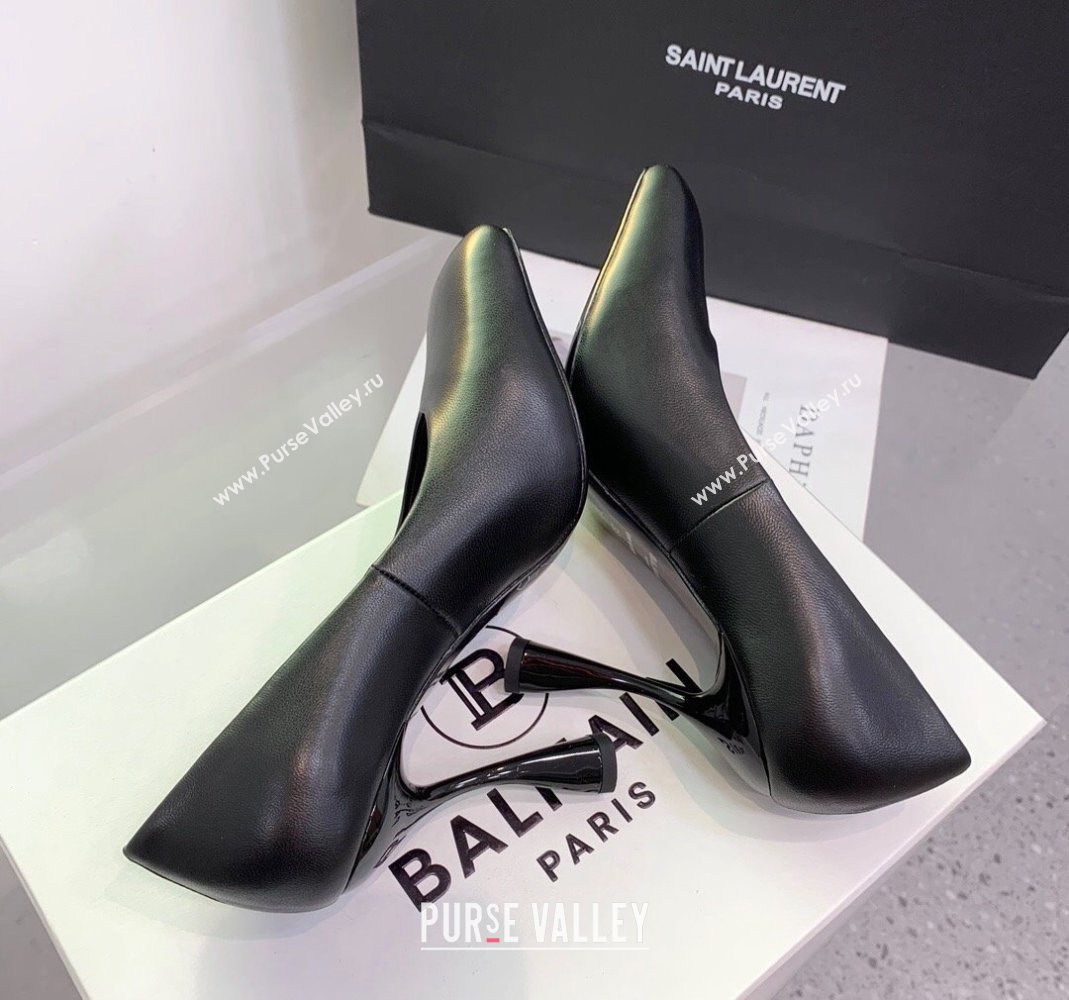 Balmain Square Pumps 10cm in Shiny Calfskin Leather Black 2024 0105 (KER-240105010)