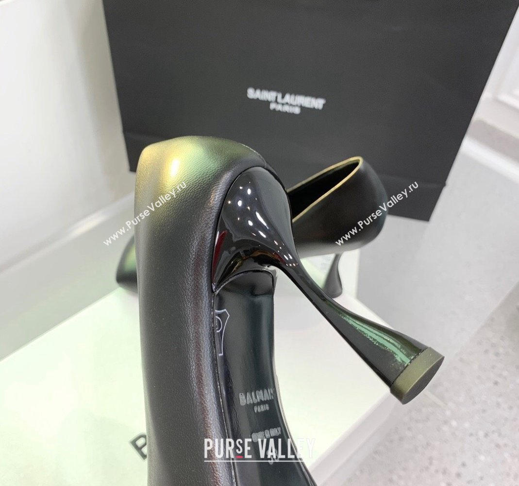 Balmain Square Pumps 10cm in Shiny Calfskin Leather Black 2024 0105 (KER-240105010)