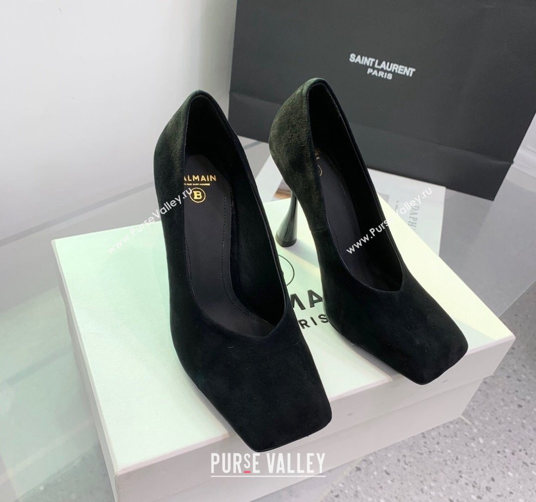 Balmain Square Pumps 10cm in Suede Black 2 2024 0105 (KER-240105007)
