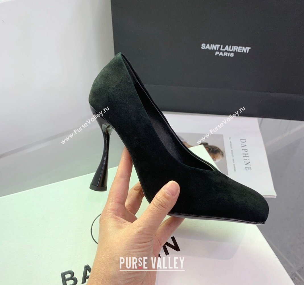 Balmain Square Pumps 10cm in Suede Black 2 2024 0105 (KER-240105007)