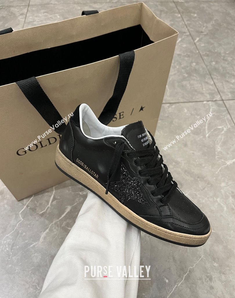 Golden Goose Ball Star in black nappa leather with black glitter star and suede heel tab 2024 (13-240105017)