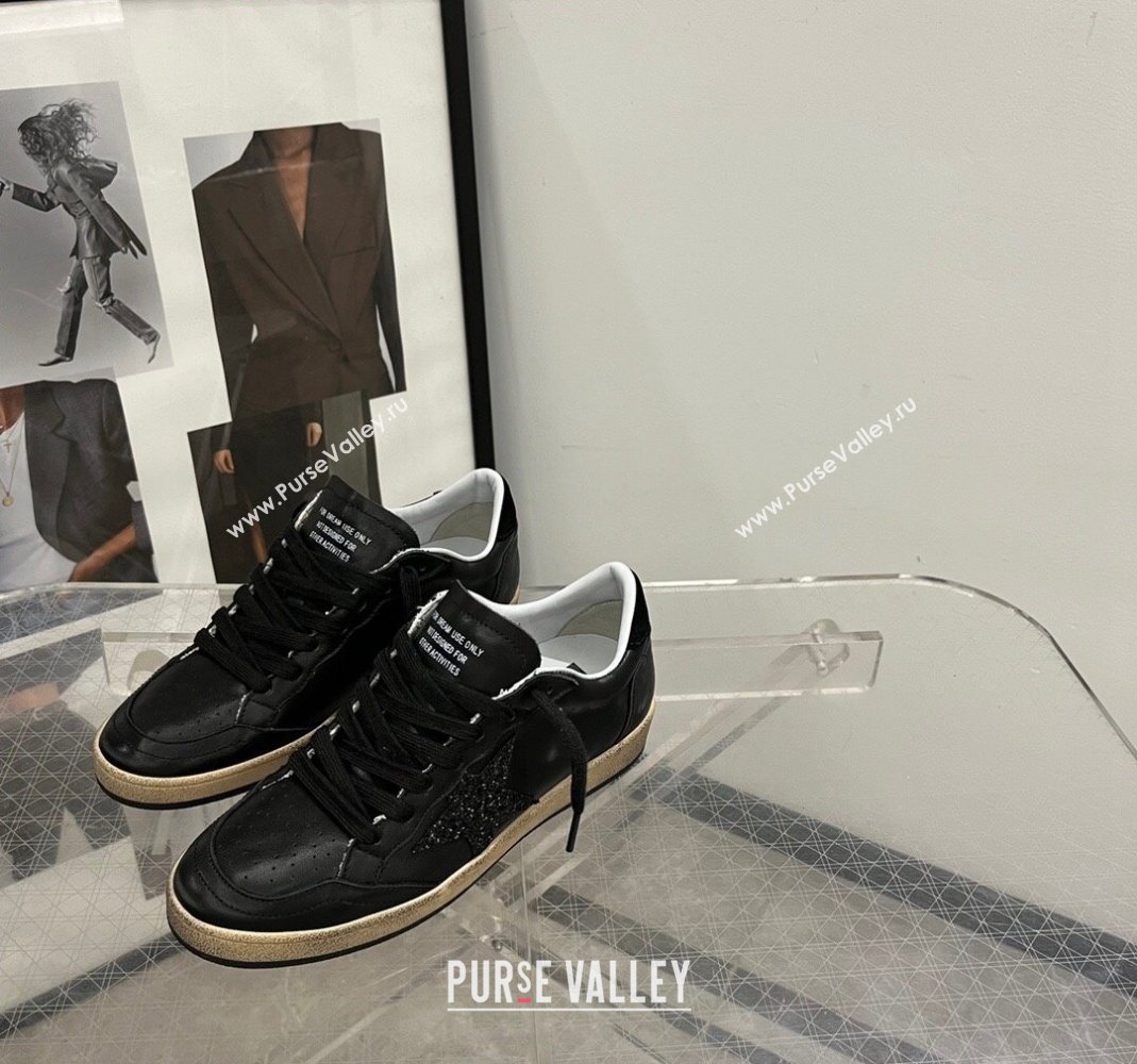Golden Goose Ball Star in black nappa leather with black glitter star and suede heel tab 2024 (13-240105017)