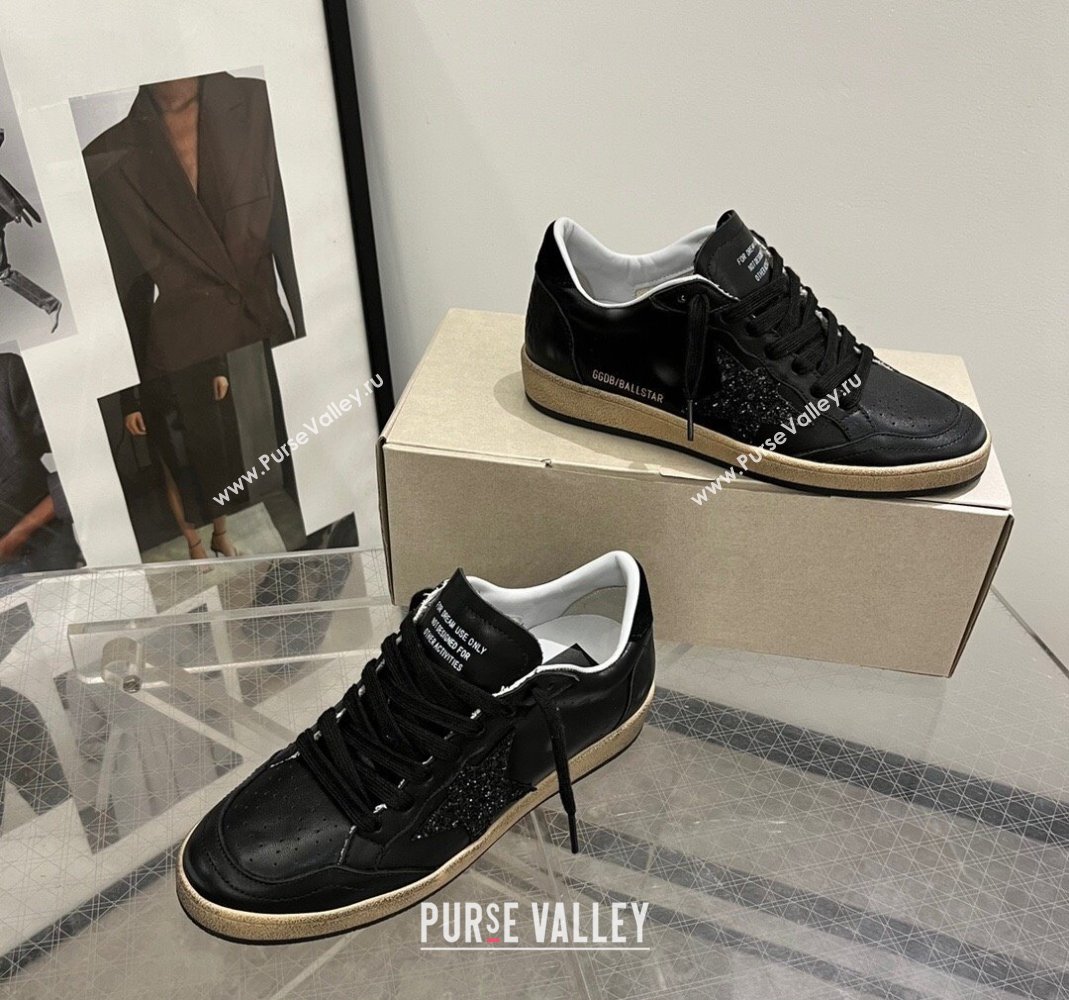 Golden Goose Ball Star in black nappa leather with black glitter star and suede heel tab 2024 (13-240105017)