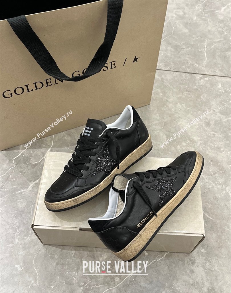 Golden Goose Ball Star in black nappa leather with black glitter star and suede heel tab 2024 (13-240105017)