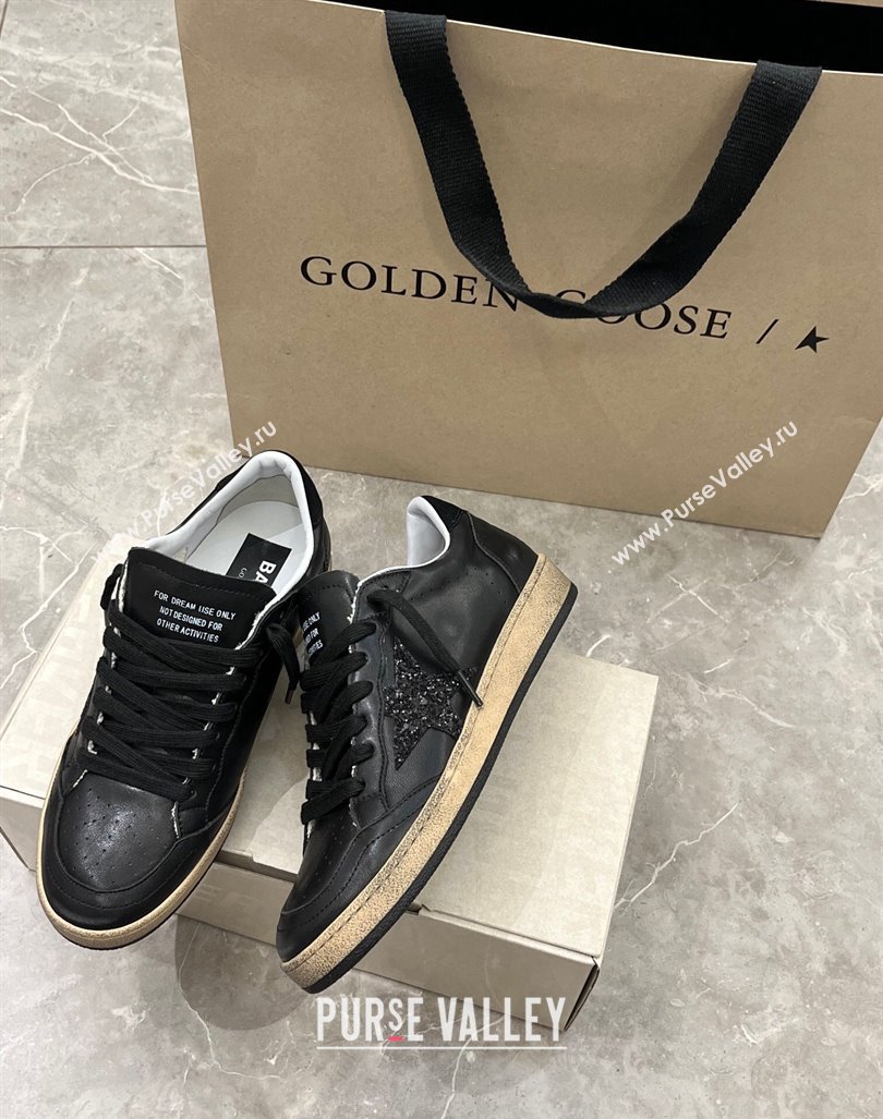 Golden Goose Ball Star in black nappa leather with black glitter star and suede heel tab 2024 (13-240105017)