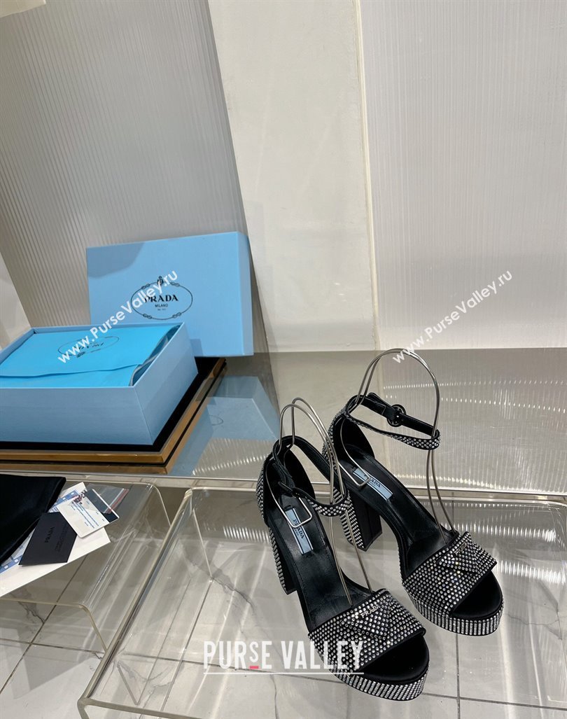 Prada Crystals and Silk High Heel Platform Sandals 12cm Silver 2024 PR010401 (ZN-240104099)