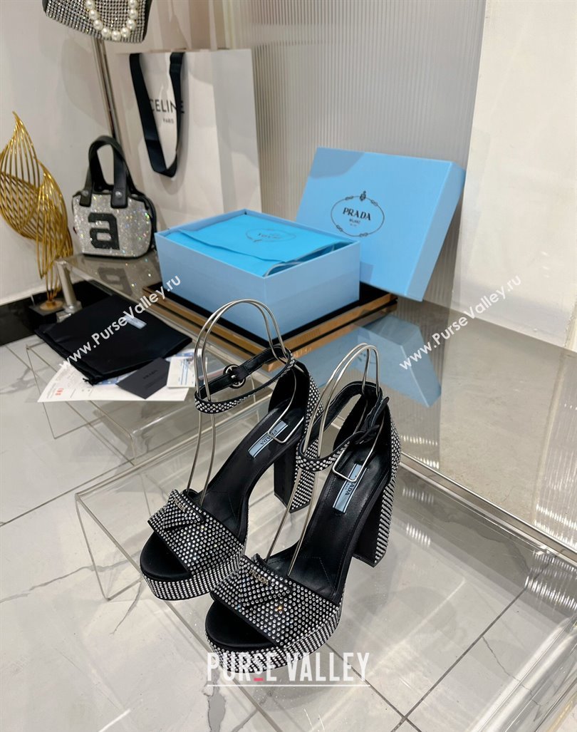 Prada Crystals and Silk High Heel Platform Sandals 12cm Silver 2024 PR010401 (ZN-240104099)