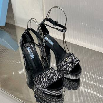 Prada Crystals and Silk High Heel Platform Sandals 12cm Silver 2024 PR010401 (ZN-240104099)