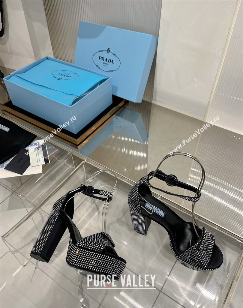 Prada Crystals and Silk High Heel Platform Sandals 12cm Silver 2024 PR010401 (ZN-240104099)