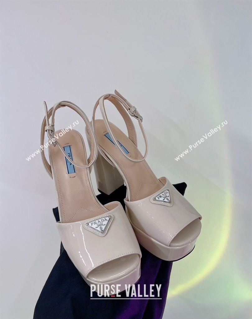 Prada Patent Leather High Heel Platform Sandals 12cm Light Nude 2024 PR010401 (ZN-240104101)