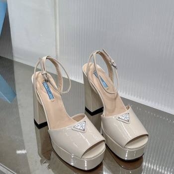 Prada Patent Leather High Heel Platform Sandals 12cm Light Nude 2024 PR010401 (ZN-240104101)