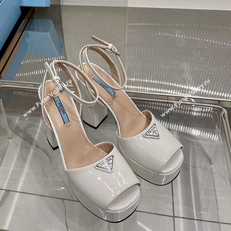 Prada Patent Leather High Heel Platform Sandals 12cm White 2024 PR010401 (ZN-240104104)