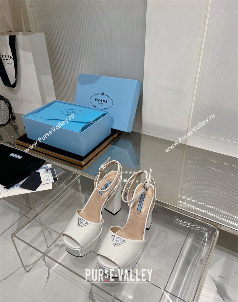 Prada Patent Leather High Heel Platform Sandals 12cm White 2024 PR010401 (ZN-240104104)