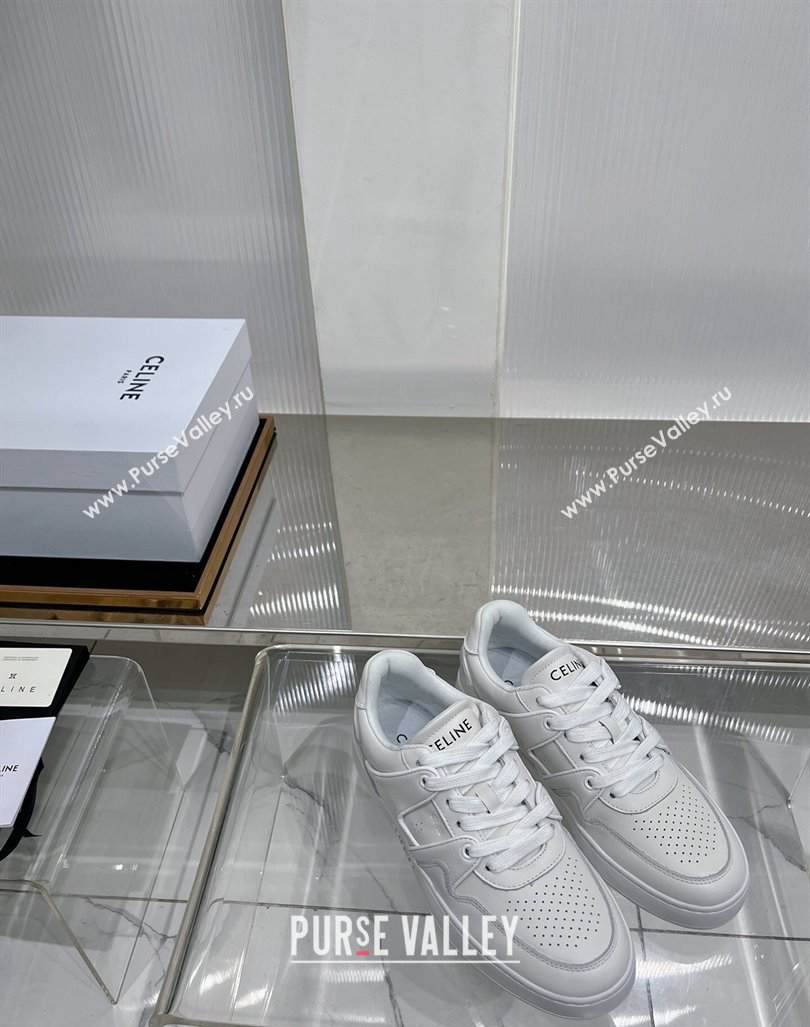 Celine CT-04 Trainer Low Lace-up Sneakers in Calfskin White Leather 2024 (ZN-240103112)