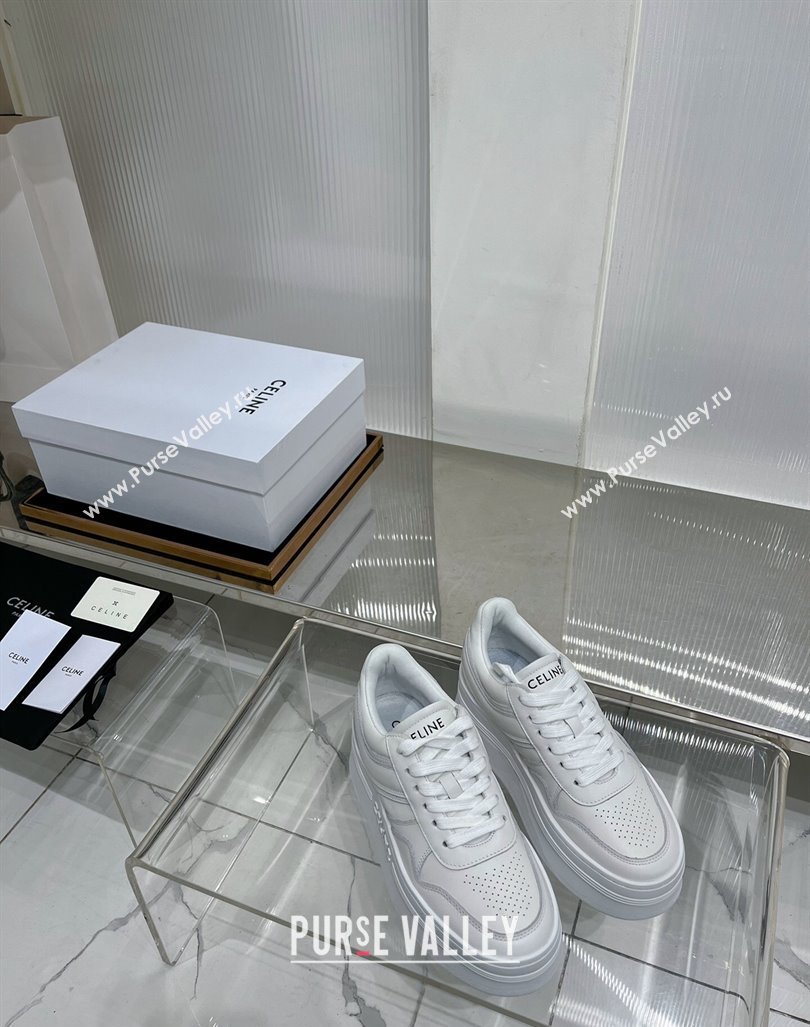 Celine Trainer Platform Lace-up Sneakers 5.5cm in Calfskin Leather Optic White 2024 (ZN-240103118)