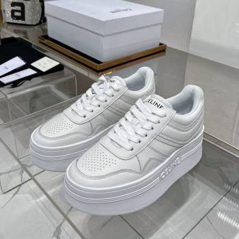 Celine Trainer Platform Lace-up Sneakers 5.5cm in Calfskin Leather Optic White 2024 (ZN-240103118)