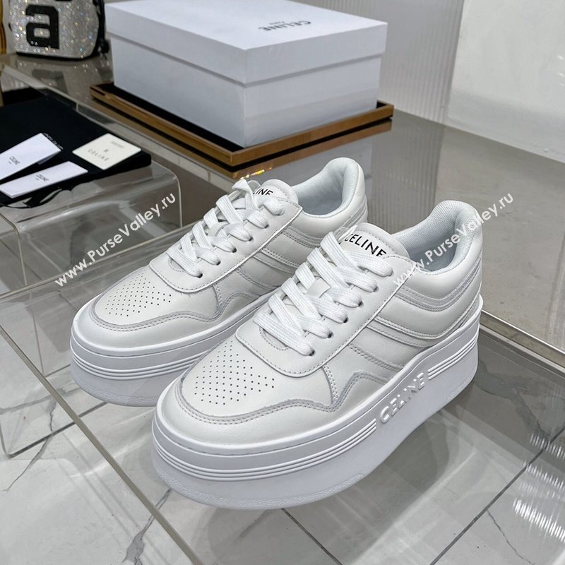 Celine Trainer Platform Lace-up Sneakers 5.5cm in Calfskin Leather Optic White 2024 (ZN-240103118)