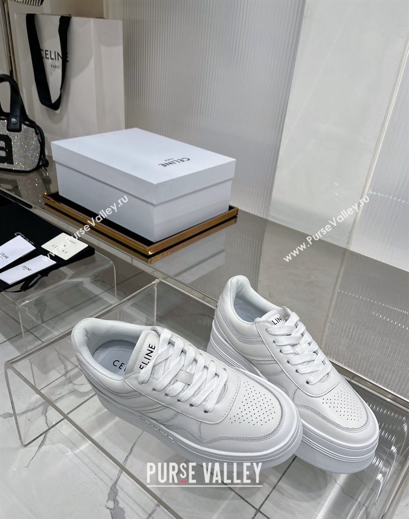 Celine Trainer Platform Lace-up Sneakers 5.5cm in Calfskin Leather Optic White 2024 (ZN-240103118)