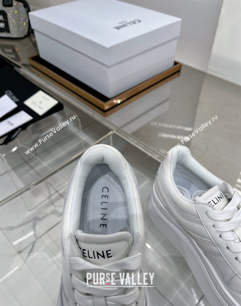 Celine Trainer Platform Lace-up Sneakers 5.5cm in Calfskin Leather Optic White 2024 (ZN-240103118)