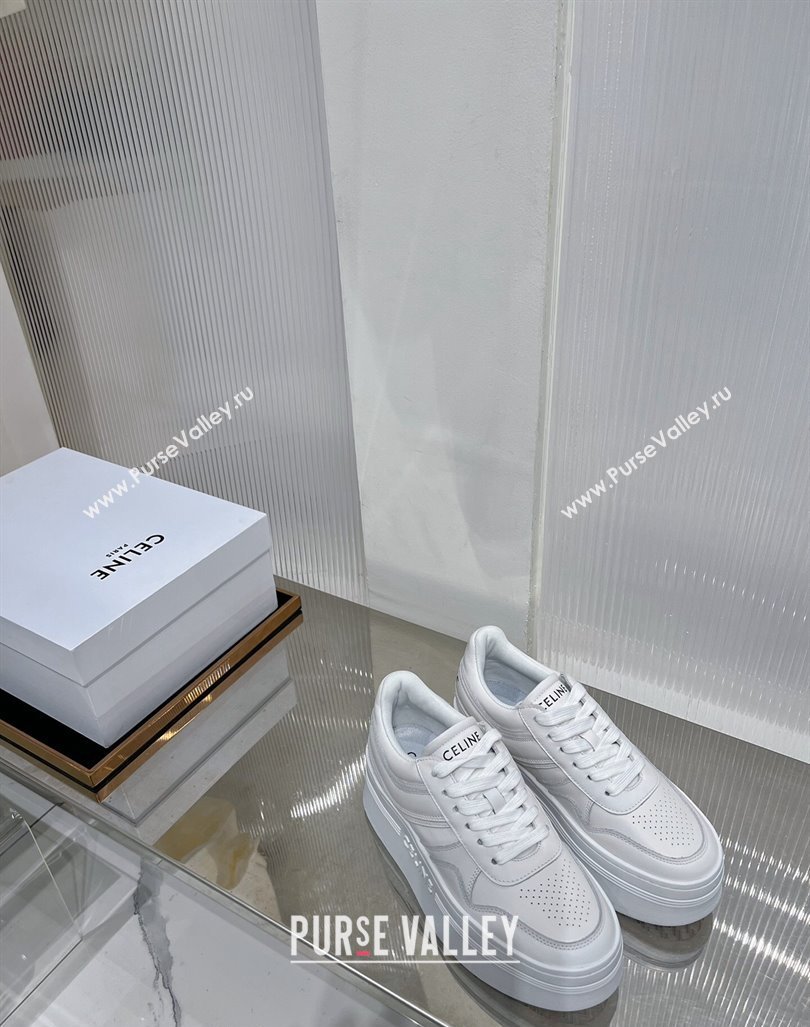 Celine Trainer Platform Lace-up Sneakers 5.5cm in Calfskin Leather Optic White 2024 (ZN-240103118)