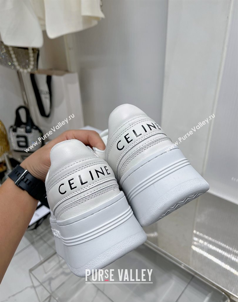 Celine Trainer Platform Lace-up Sneakers 5.5cm in Calfskin Leather Optic White 2024 (ZN-240103118)