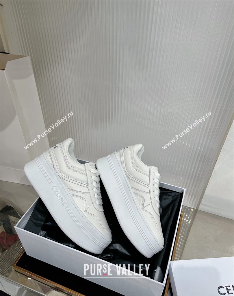 Celine Trainer Platform Lace-up Sneakers 5.5cm in Calfskin Leather Optic White 2024 (ZN-240103118)