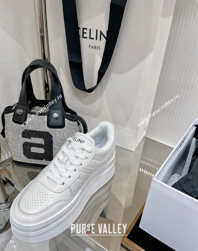 Celine Trainer Platform Lace-up Sneakers 5.5cm in Calfskin Leather Optic White 2024 (ZN-240103118)