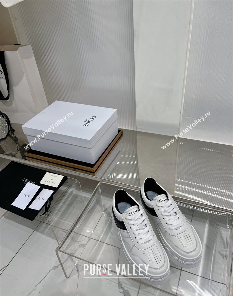 Celine Trainer Platform Lace-up Sneakers 5.5cm in Calfskin Leather White/Black 2024 (ZN-240103119)