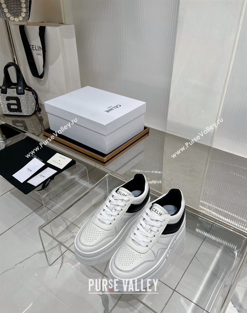 Celine Trainer Platform Lace-up Sneakers 5.5cm in Calfskin Leather White/Black 2024 (ZN-240103119)