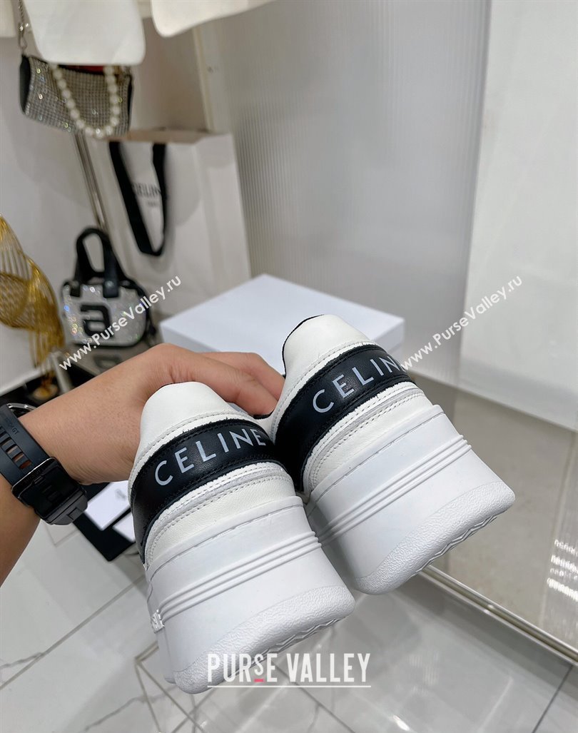 Celine Trainer Platform Lace-up Sneakers 5.5cm in Calfskin Leather White/Black 2024 (ZN-240103119)