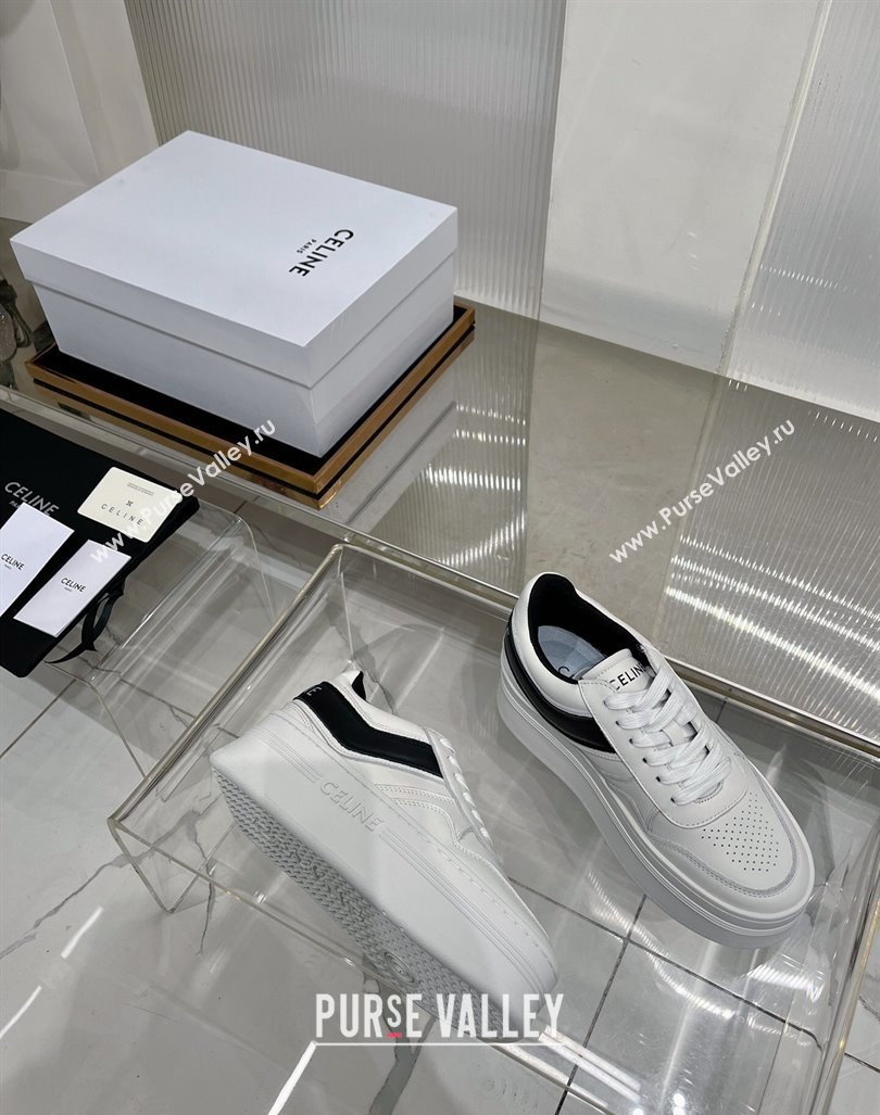 Celine Trainer Platform Lace-up Sneakers 5.5cm in Calfskin Leather White/Black 2024 (ZN-240103119)