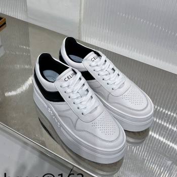 Celine Trainer Platform Lace-up Sneakers 5.5cm in Calfskin Leather White/Black 2024 (ZN-240103119)