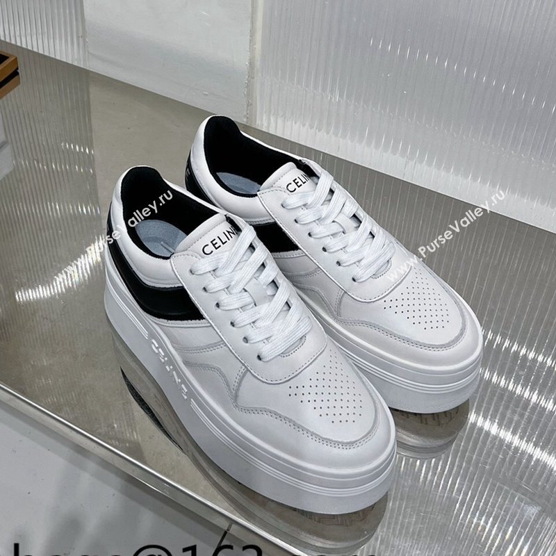 Celine Trainer Platform Lace-up Sneakers 5.5cm in Calfskin Leather White/Black 2024 (ZN-240103119)