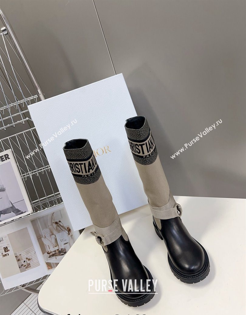 Dior D-Major Medium Boots in Fabric and Calfskin Light Beige 2025 D09021 (MD-251029022)