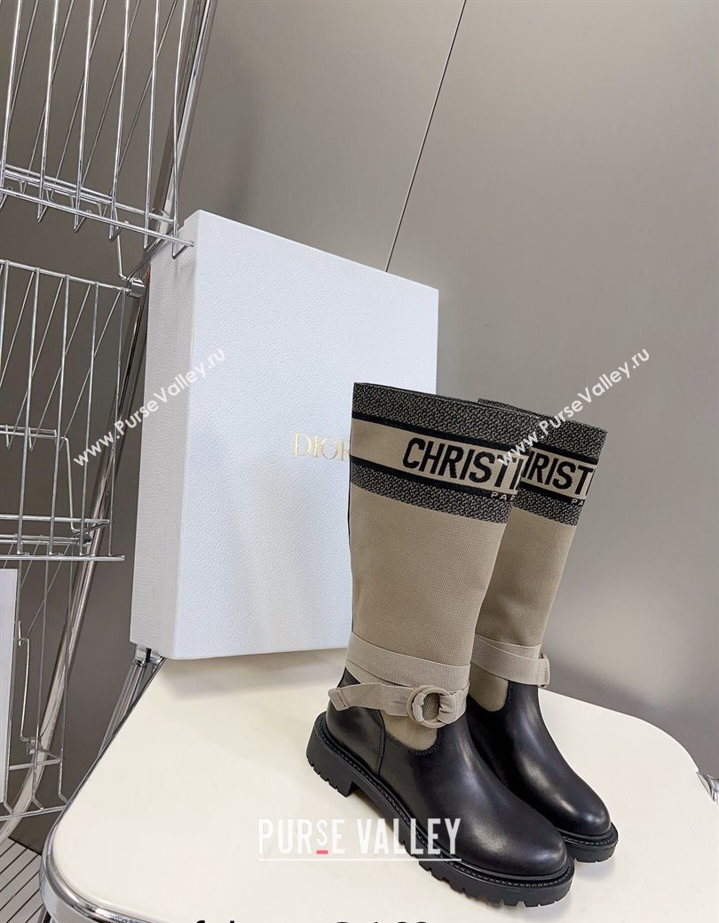 Dior D-Major Medium Boots in Fabric and Calfskin Light Beige 2025 D09021 (MD-251029022)
