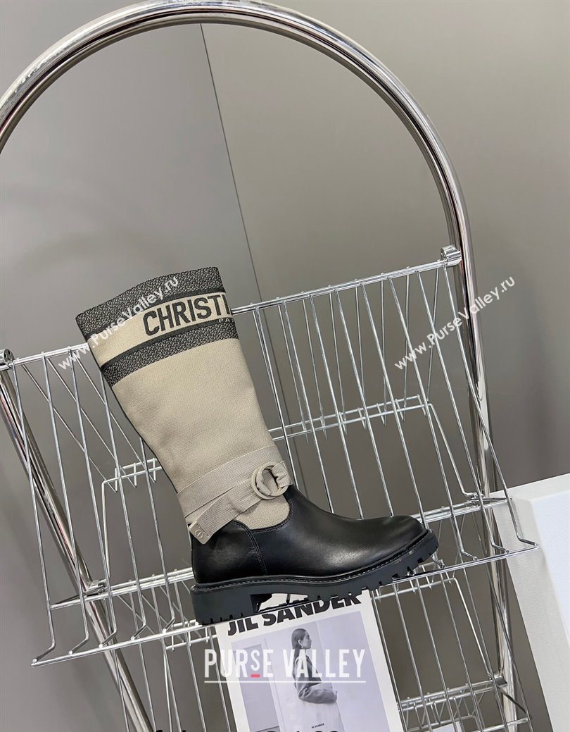 Dior D-Major Medium Boots in Fabric and Calfskin Light Beige 2025 D09021 (MD-251029022)