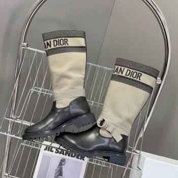 Dior D-Major Medium Boots in Fabric and Calfskin Light Beige 2025 D09021 (MD-251029022)