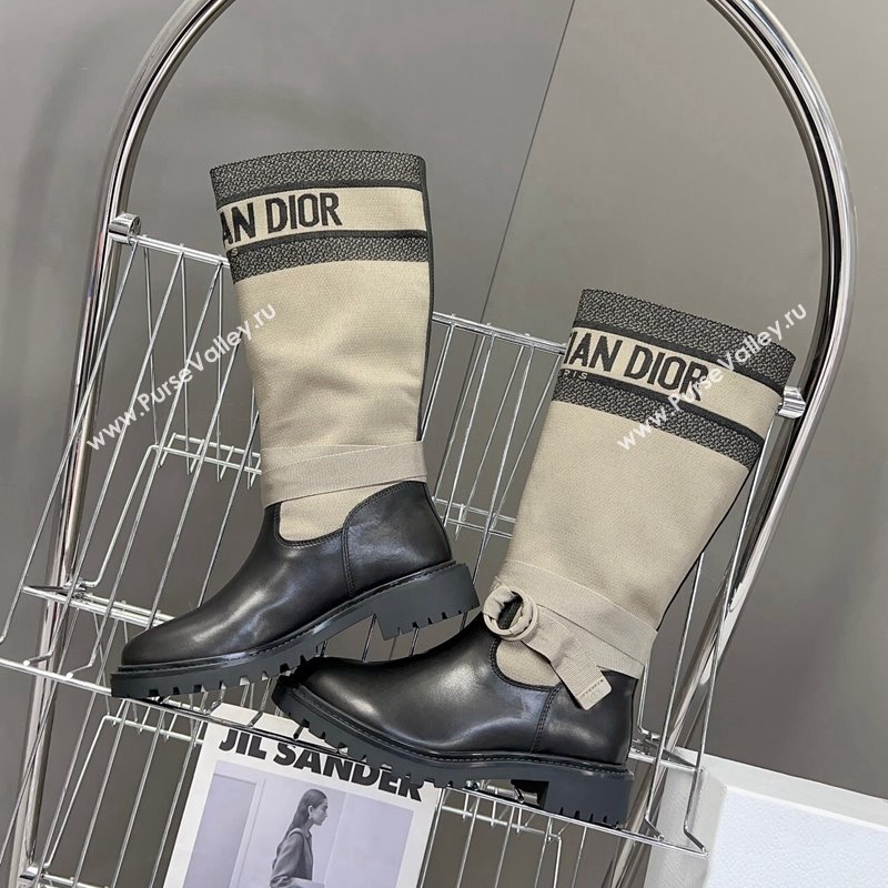 Dior D-Major Medium Boots in Fabric and Calfskin Light Beige 2025 D09021 (MD-251029022)