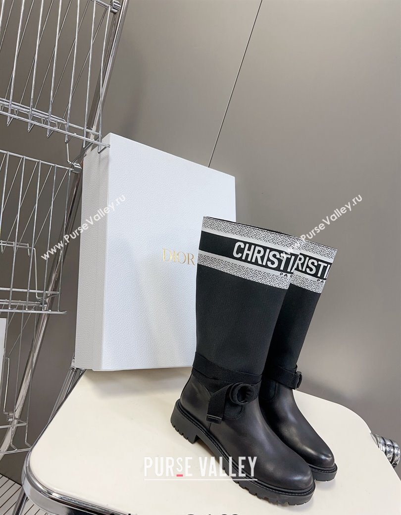 Dior D-Major Medium Boots in Fabric and Calfskin Black/White 2025 D09021 (MD-251029020)