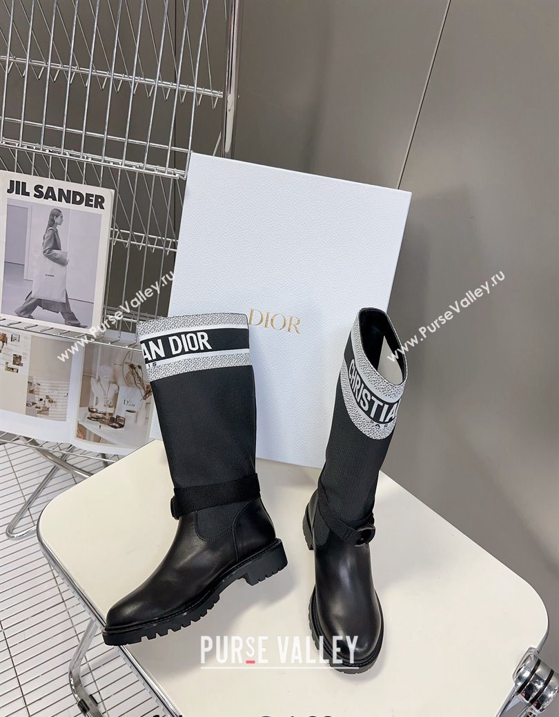 Dior D-Major Medium Boots in Fabric and Calfskin Black/White 2025 D09021 (MD-251029020)