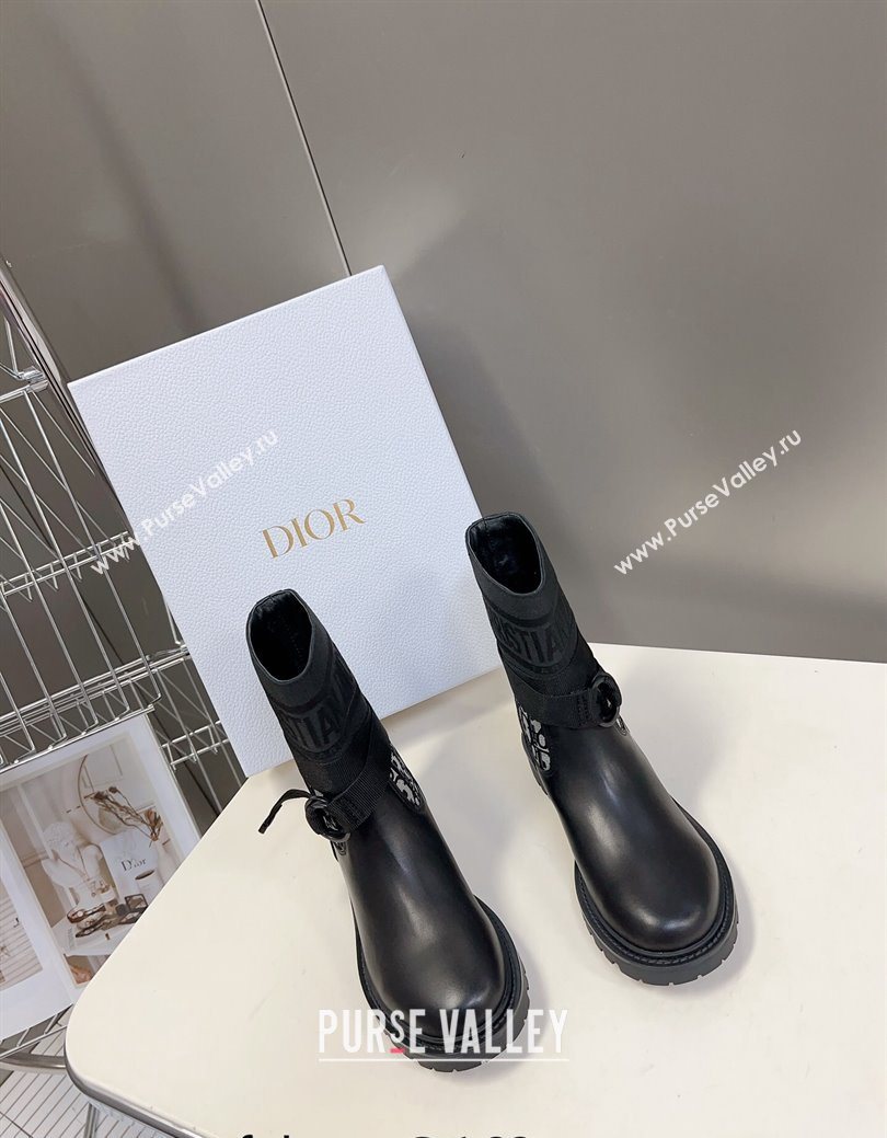 Dior D-Major Ankle Boots in Fabric and Calfskin Black/Oblique 2025 D09021 (MD-251029018)