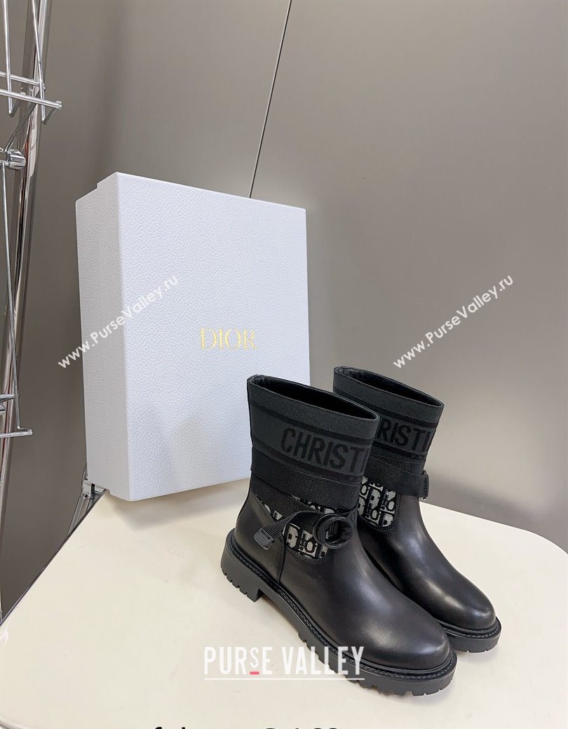 Dior D-Major Ankle Boots in Fabric and Calfskin Black/Oblique 2025 D09021 (MD-251029018)