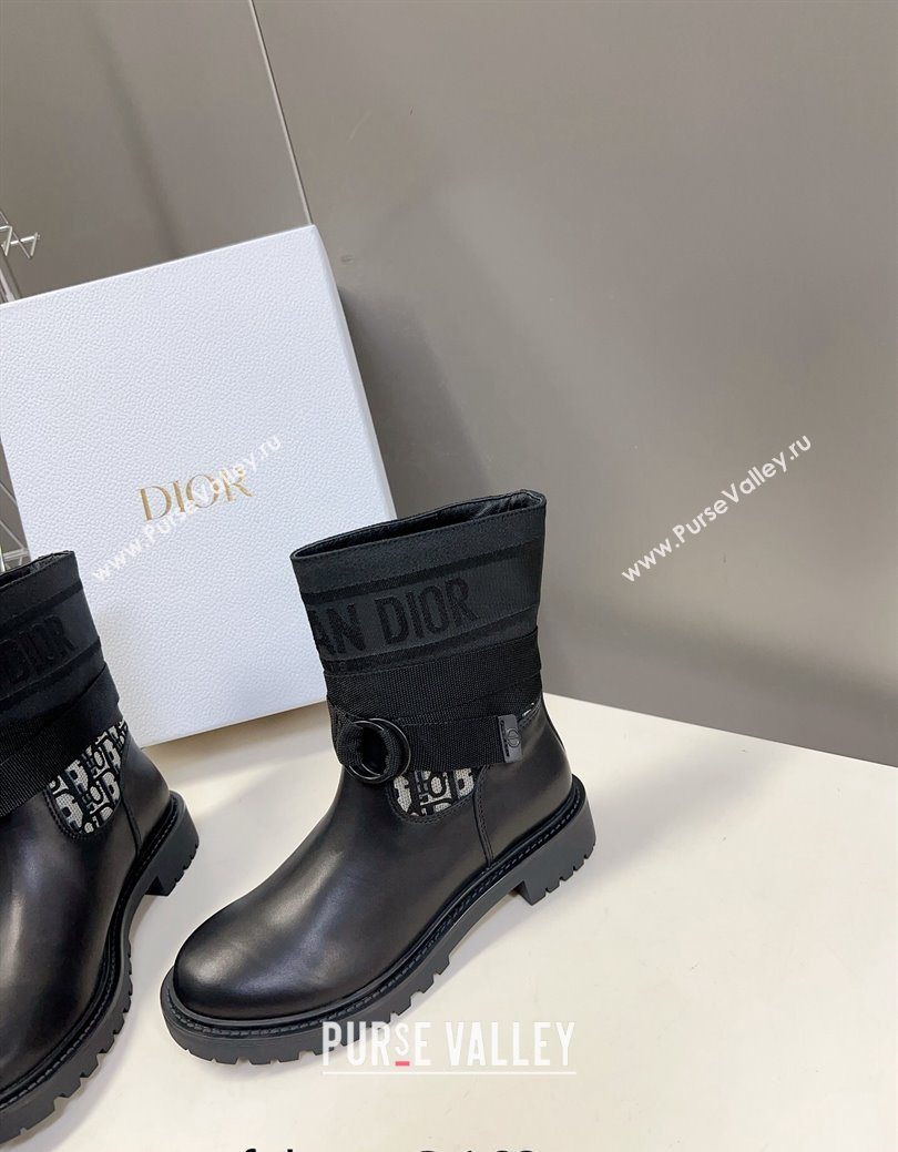 Dior D-Major Ankle Boots in Fabric and Calfskin Black/Oblique 2025 D09021 (MD-251029018)