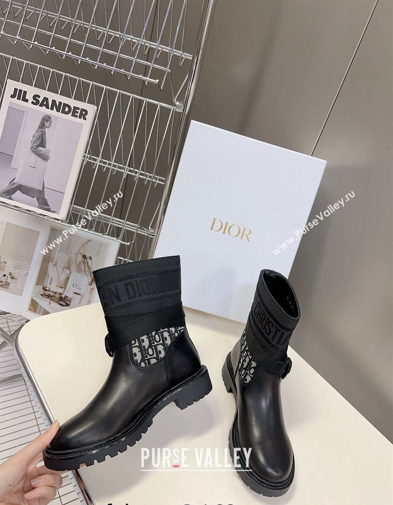 Dior D-Major Ankle Boots in Fabric and Calfskin Black/Oblique 2025 D09021 (MD-251029018)