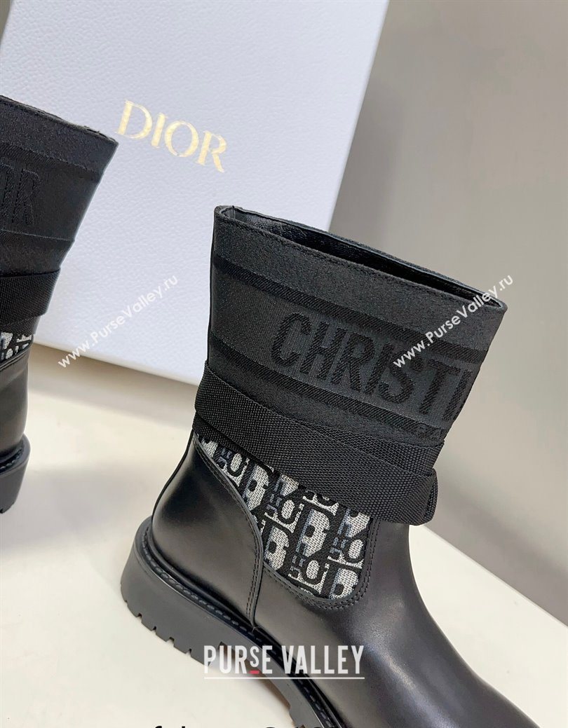 Dior D-Major Ankle Boots in Fabric and Calfskin Black/Oblique 2025 D09021 (MD-251029018)