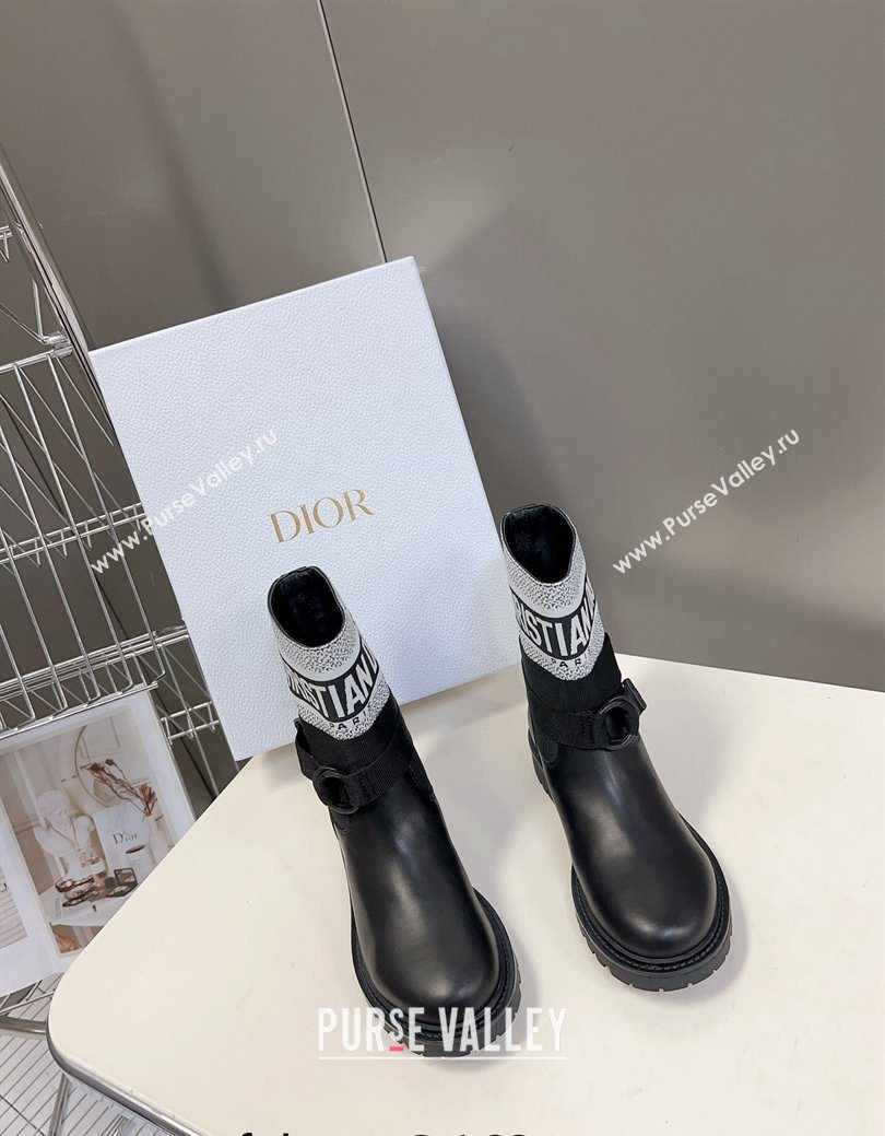 Dior D-Major Ankle Boots in Fabric and Calfskin Black/White 2025 D09021 (MD-251029017)