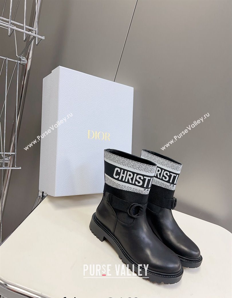 Dior D-Major Ankle Boots in Fabric and Calfskin Black/White 2025 D09021 (MD-251029017)