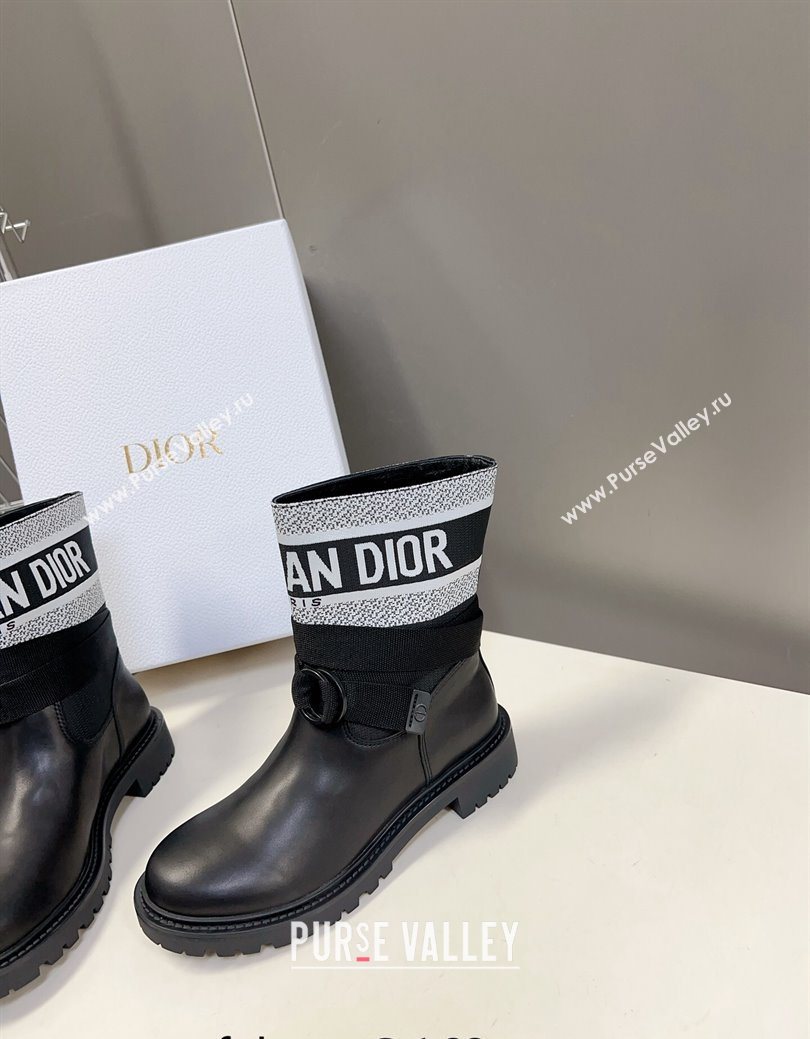Dior D-Major Ankle Boots in Fabric and Calfskin Black/White 2025 D09021 (MD-251029017)
