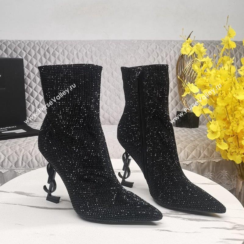 Saint Laurent YSL Heel Crystal Allover Ankle Boots8.5cm Black 2023 ysl09112 (KL-23091162)